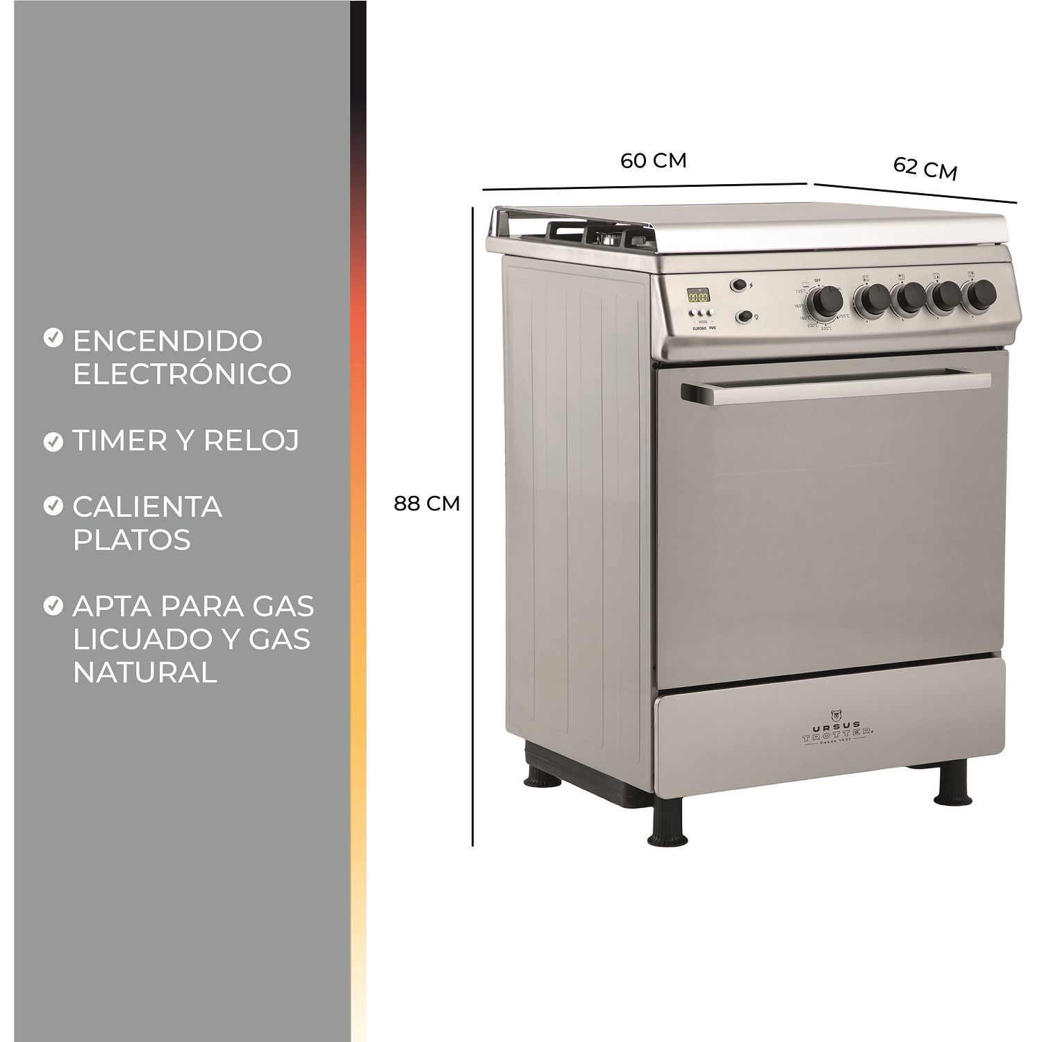 Cocina A Gas Ursus Trotter UT EURO60 PR / 4 Quemadores image number 2.0
